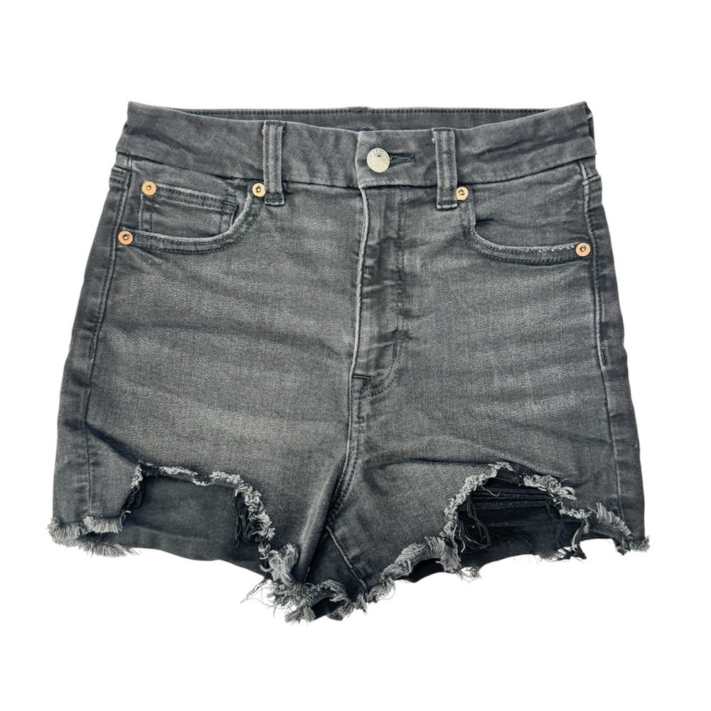 ✅ American Eagle washed out black Curvy High Rise Shortie Jean Shorts stretch 2